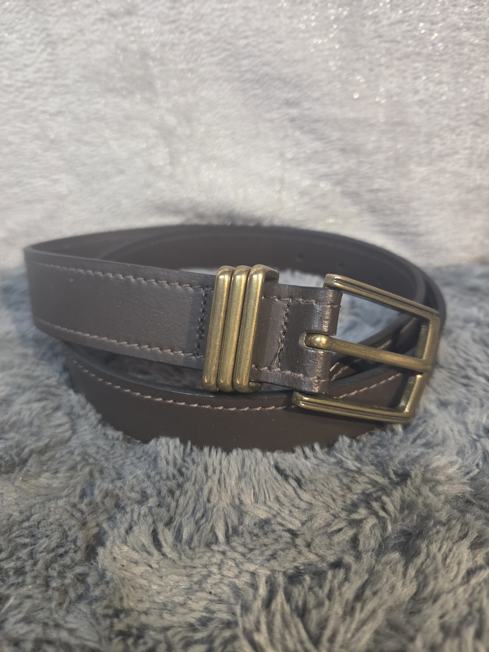 Men's Brown Leather Belt with Brass Buckle